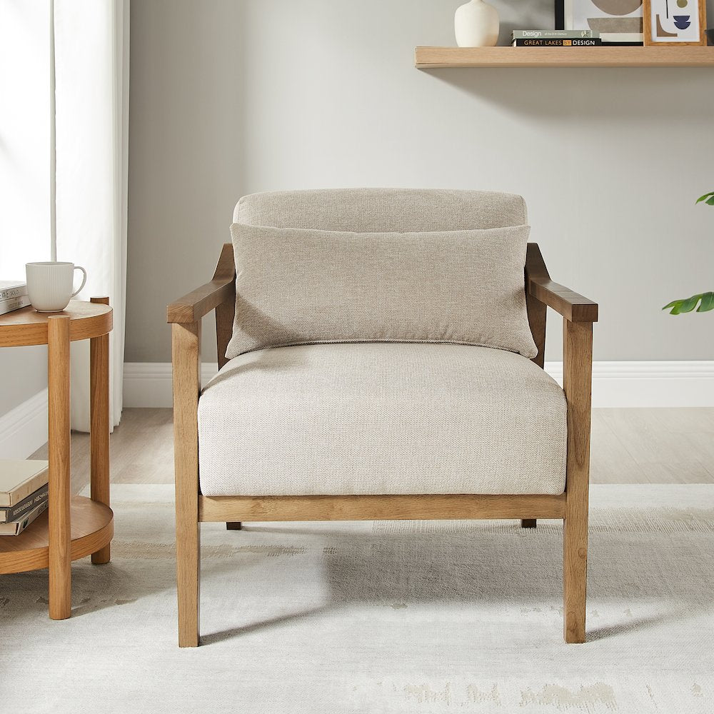 Rayn Wood Arm Accent Chair with Lumbar Pillow