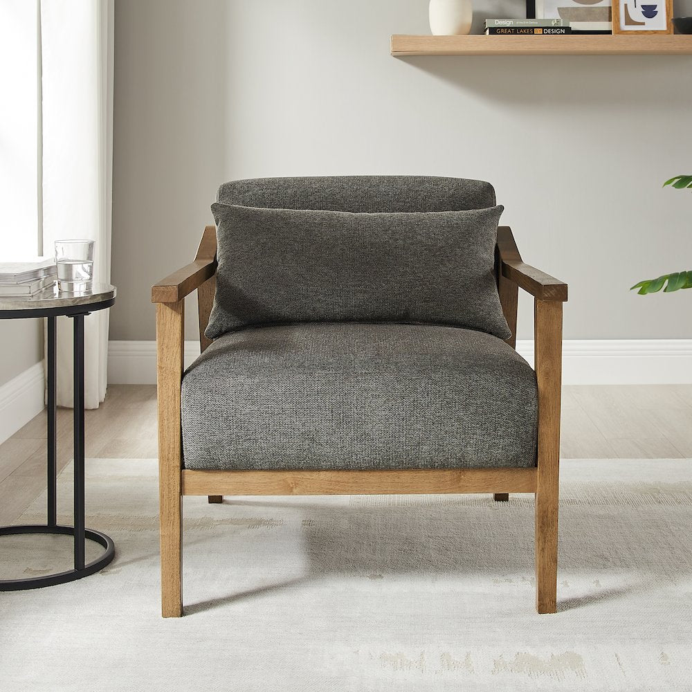 Rayn Wood Arm Accent Chair with Lumbar Pillow
