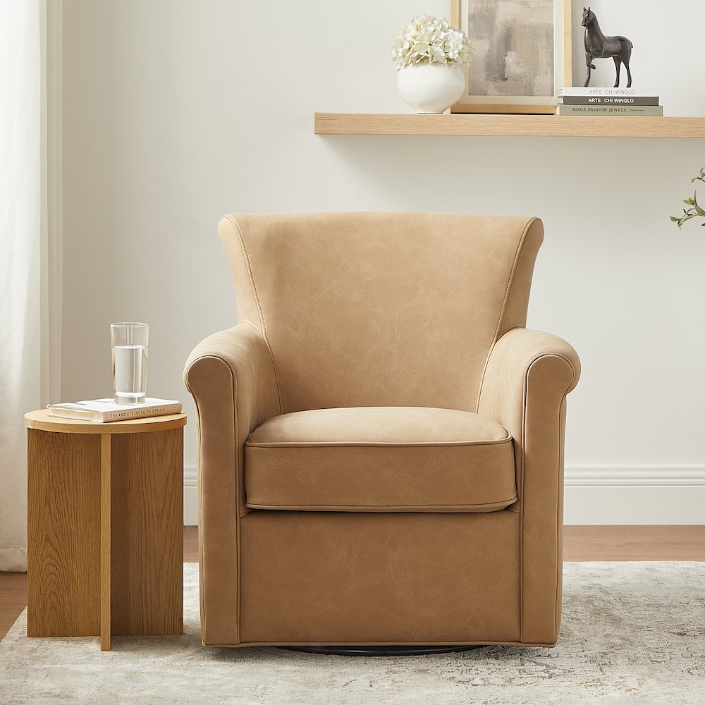Winton Faux Leather Swivel Accent Chair - Honey Brown