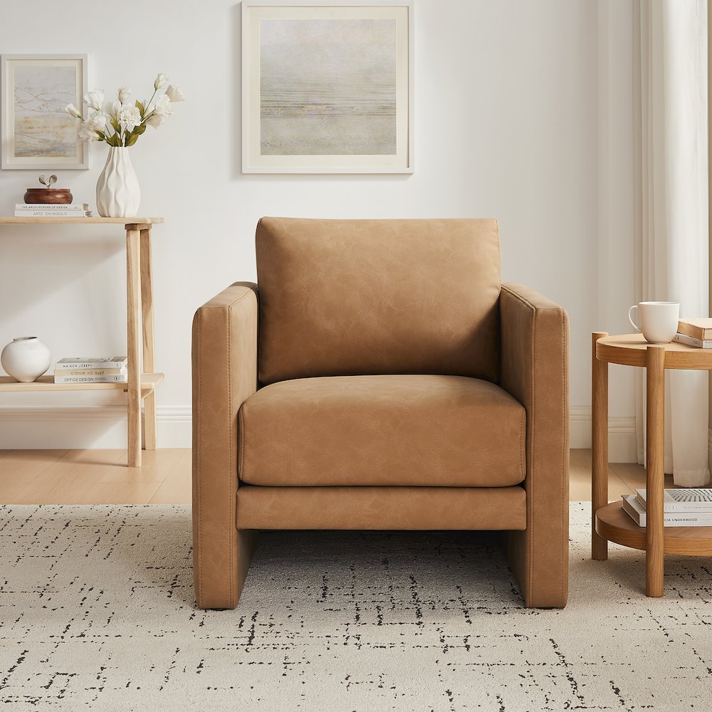 Tybee Honey Brown Faux Leather Arm Chair