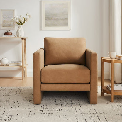 Tybee Honey Brown Faux Leather Arm Chair