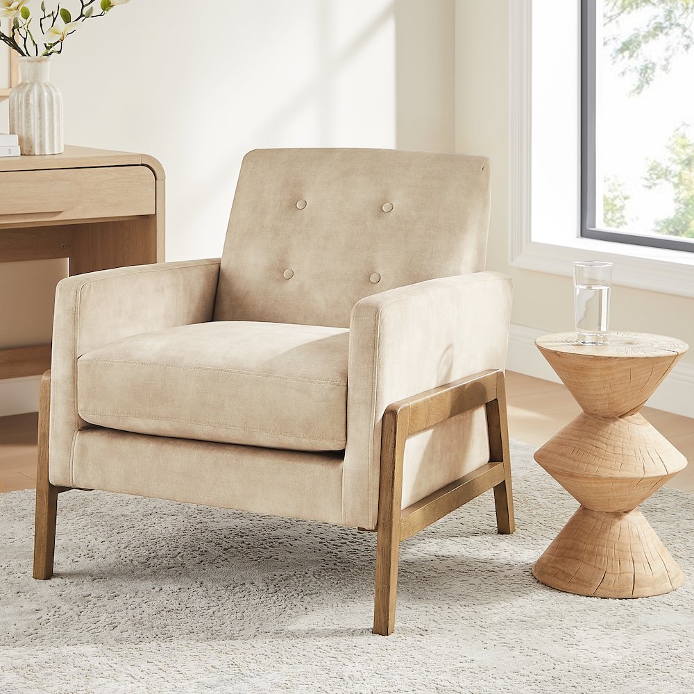 Macon Wood Arm Tufted Back Accent Chair - Sand