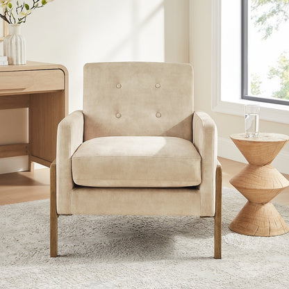 Macon Wood Arm Tufted Back Accent Chair - Sand