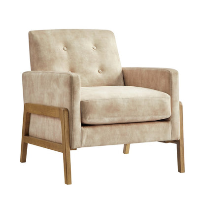 Macon Wood Arm Tufted Back Accent Chair - Sand