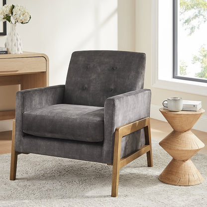 Macon Wood Arm Tufted Back Accent Chair - Coal
