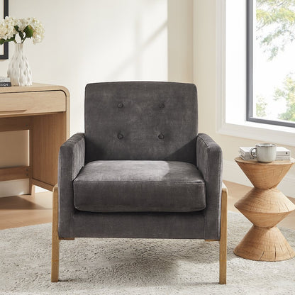 Macon Wood Arm Tufted Back Accent Chair - Coal
