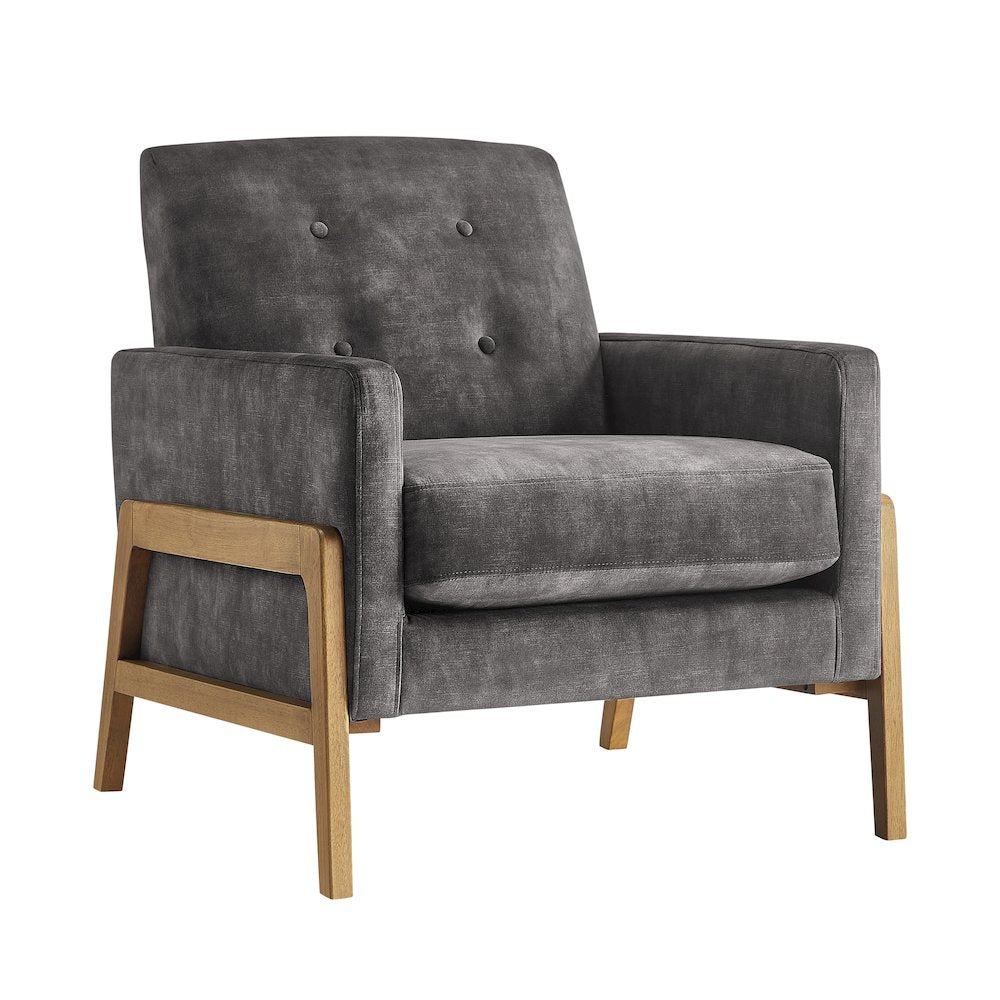 Macon Wood Arm Tufted Back Accent Chair - Coal