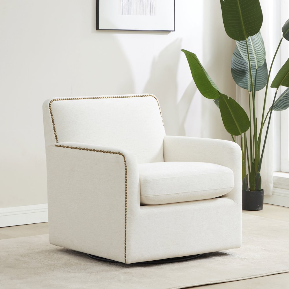 Tolland Swivel Accent Chair with Nailhead Trim - Cream