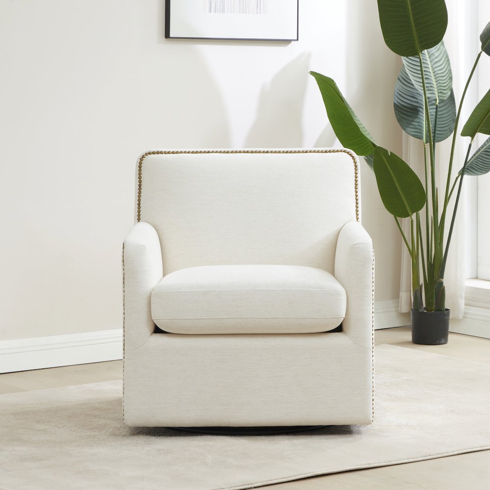 Tolland Swivel Accent Chair with Nailhead Trim - Cream