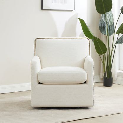 Tolland Swivel Accent Chair with Nailhead Trim - Cream
