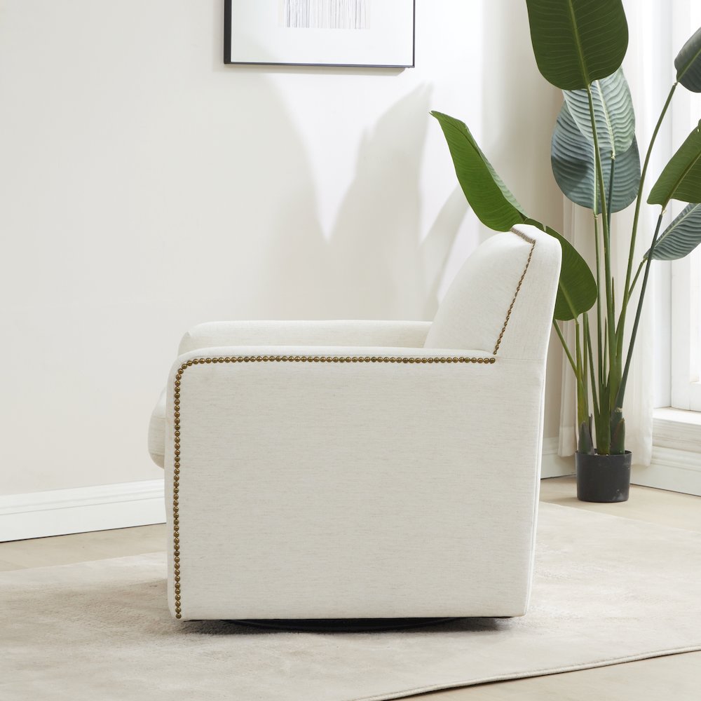 Tolland Swivel Accent Chair with Nailhead Trim - Cream