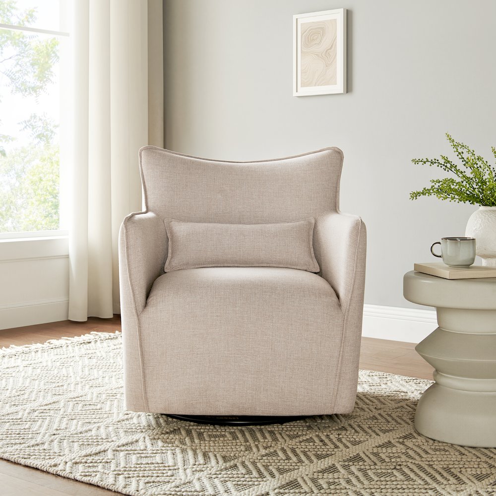 Swivel Accent Chair with Matching Lumbar Pillow — 360° Swivel Base - Sand