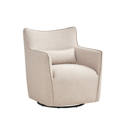 Swivel Accent Chair with Matching Lumbar Pillow — 360° Swivel Base - Sand