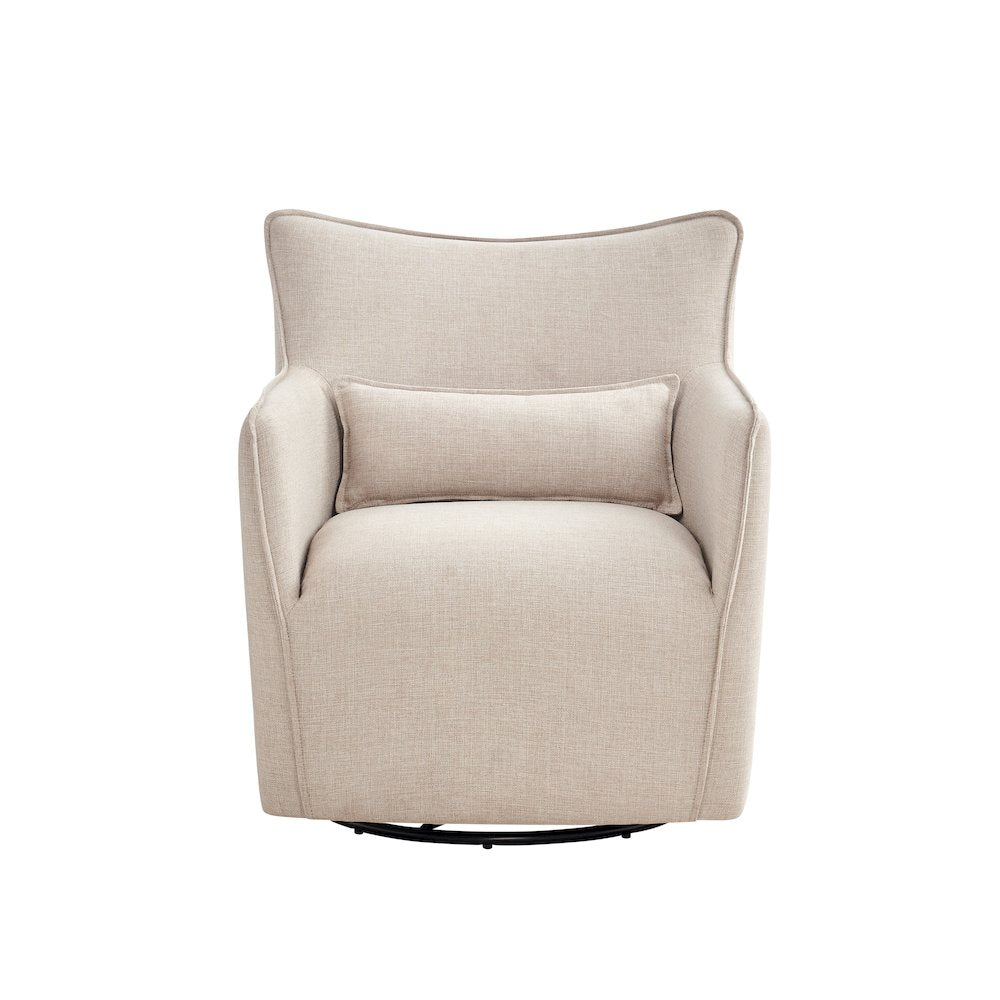 Swivel Accent Chair with Matching Lumbar Pillow — 360° Swivel Base - Sand