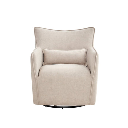 Swivel Accent Chair with Matching Lumbar Pillow — 360° Swivel Base - Sand