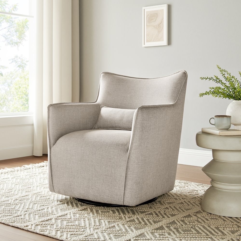 Swivel Accent Chair with Matching Lumbar Pillow — 360° Swivel Base - Sea Oat