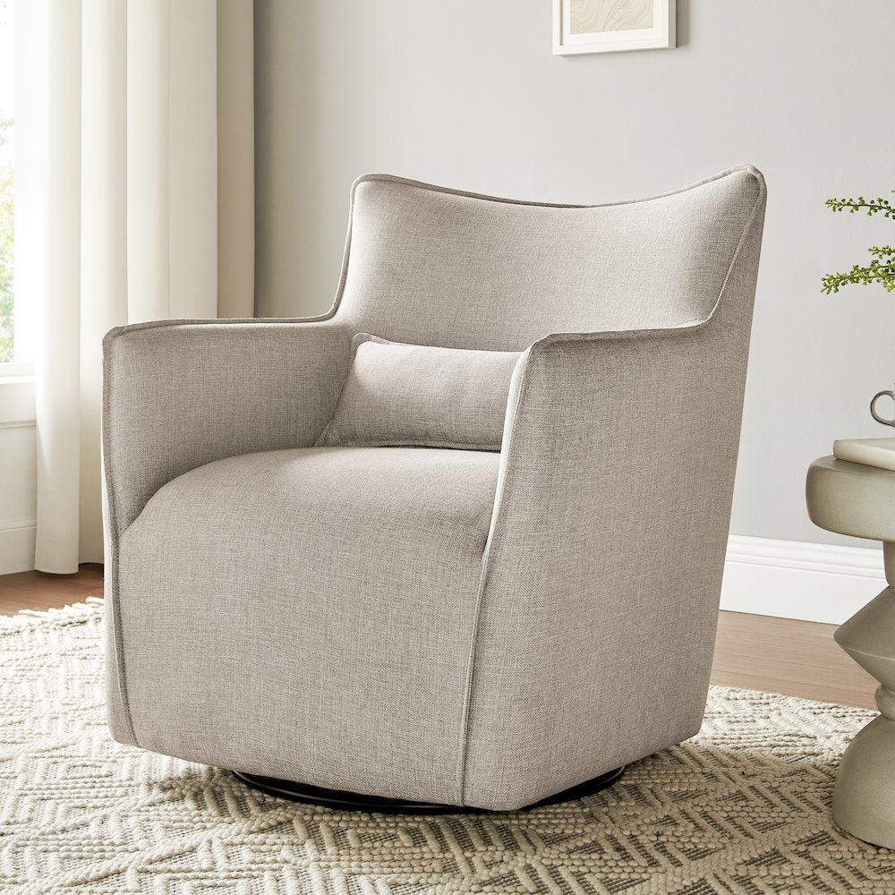 Swivel Accent Chair with Matching Lumbar Pillow — 360° Swivel Base - Sea Oat