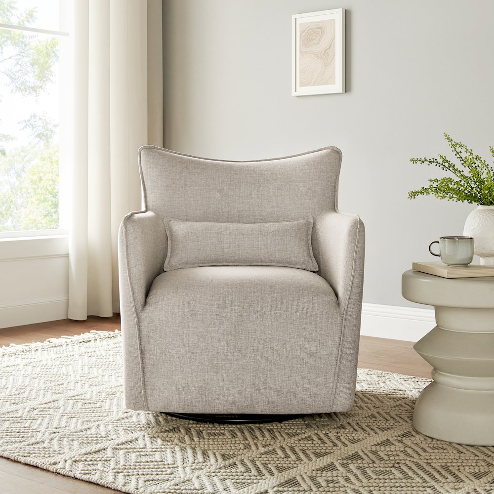 Swivel Accent Chair with Matching Lumbar Pillow — 360° Swivel Base - Sea Oat