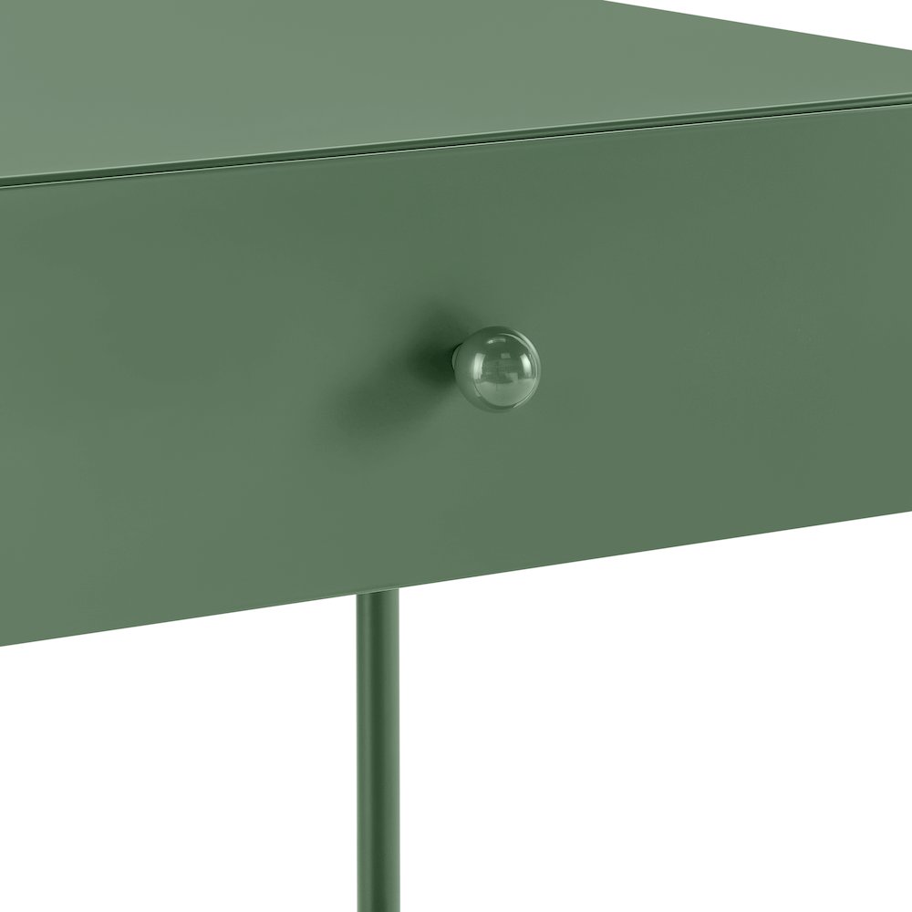 Vintage Green Metal 1-Drawer Nightstand with Bottom Shelf & Tapered Legs
