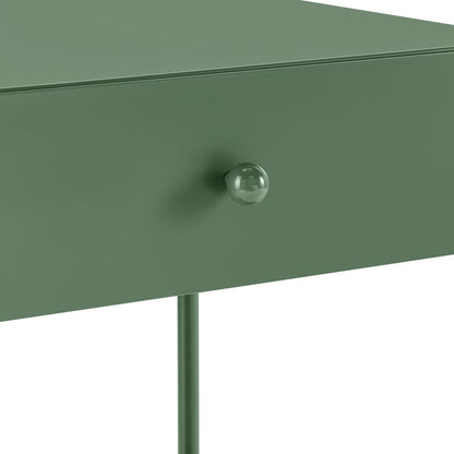 Vintage Green Metal 1-Drawer Nightstand with Bottom Shelf & Tapered Legs