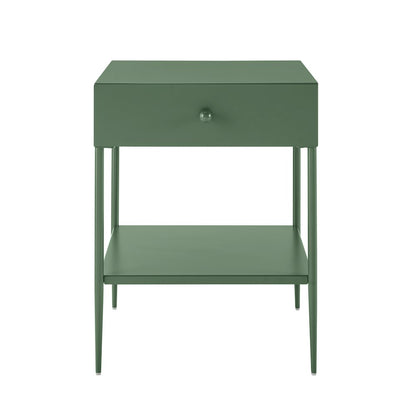 Vintage Green Metal 1-Drawer Nightstand with Bottom Shelf & Tapered Legs