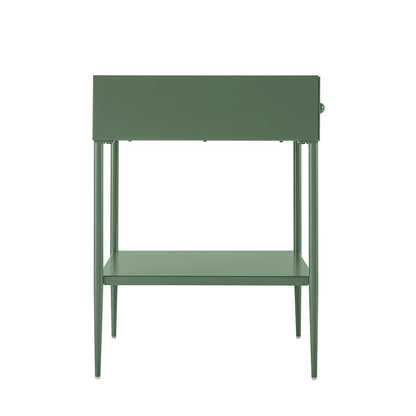 Vintage Green Metal 1-Drawer Nightstand with Bottom Shelf & Tapered Legs