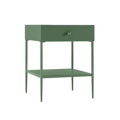 Vintage Green Metal 1-Drawer Nightstand with Bottom Shelf & Tapered Legs