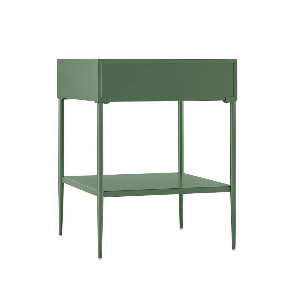 Vintage Green Metal 1-Drawer Nightstand with Bottom Shelf & Tapered Legs
