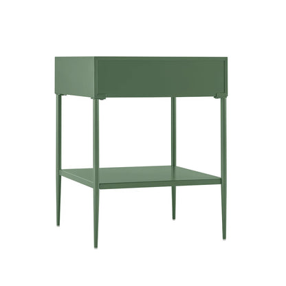 Vintage Green Metal 1-Drawer Nightstand with Bottom Shelf & Tapered Legs
