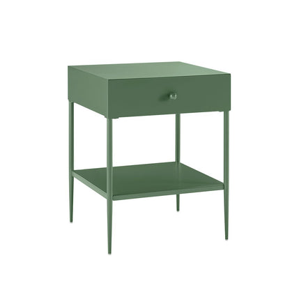 Vintage Green Metal 1-Drawer Nightstand with Bottom Shelf & Tapered Legs