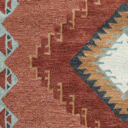 Rust Hand Tufted Wool Area Rug with Southwest Design, 5' x 8'