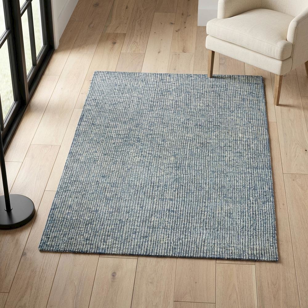 Blue Hand-Tufted Rectangle Rug with Casual Style and Cotton Backing