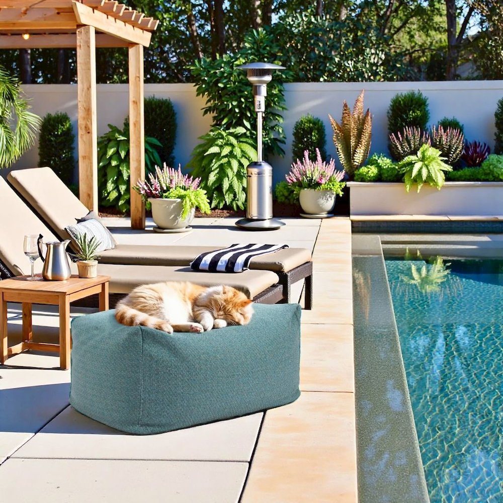 Green Outdoor Pouf Ottoman, Patio Ottoman for Garden or Deck Seating