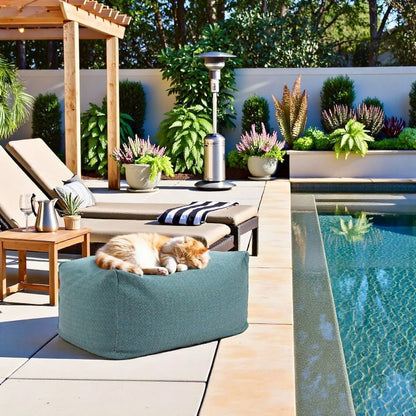 Green Outdoor Pouf Ottoman, Patio Ottoman for Garden or Deck Seating