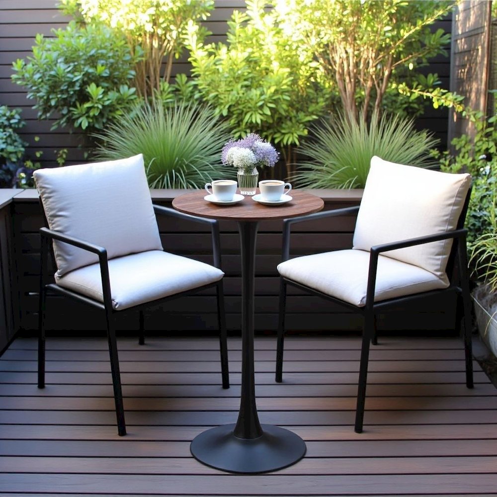 Brown Round Bistro Table, Small High Top Bar Table for Patio Use