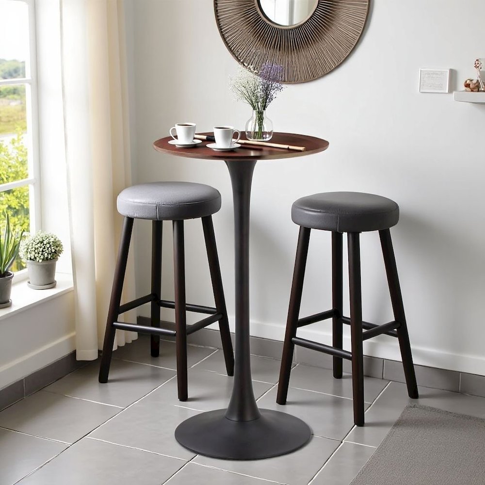 Brown Round Bistro Table, Small High Top Bar Table for Patio Use