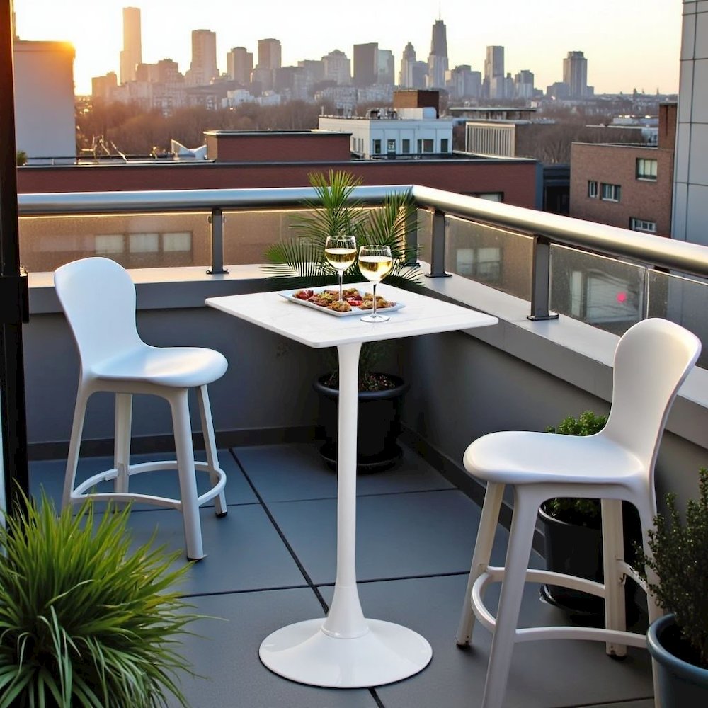 White Outdoor Bar Table, Tall Cocktail Table for Patio or Terrace Use