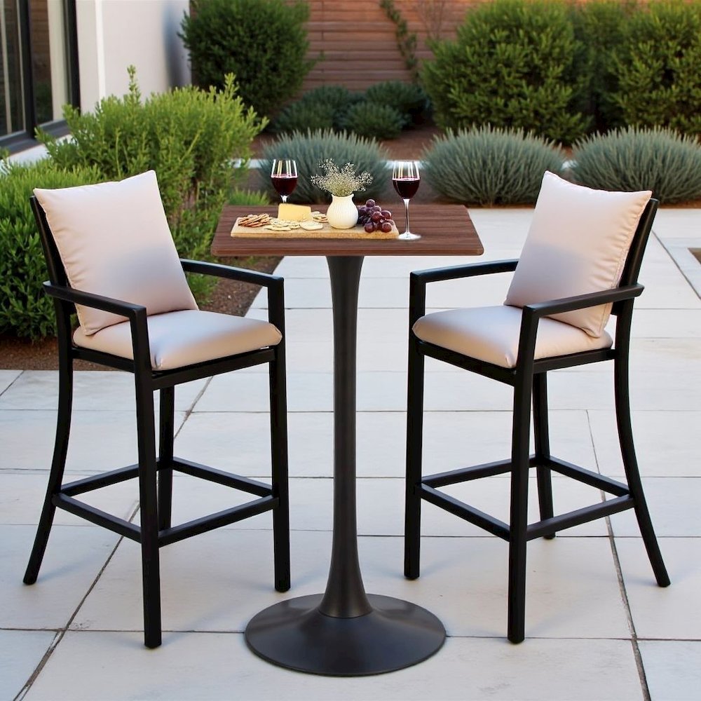 Brown Outdoor Bar Table, Tall Cocktail Table for Patio or Balcony Use