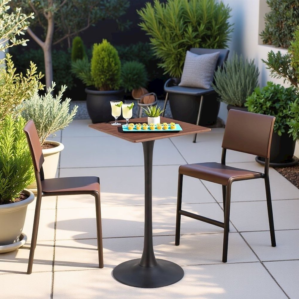 Brown Outdoor Bar Table, Tall Cocktail Table for Patio or Balcony Use