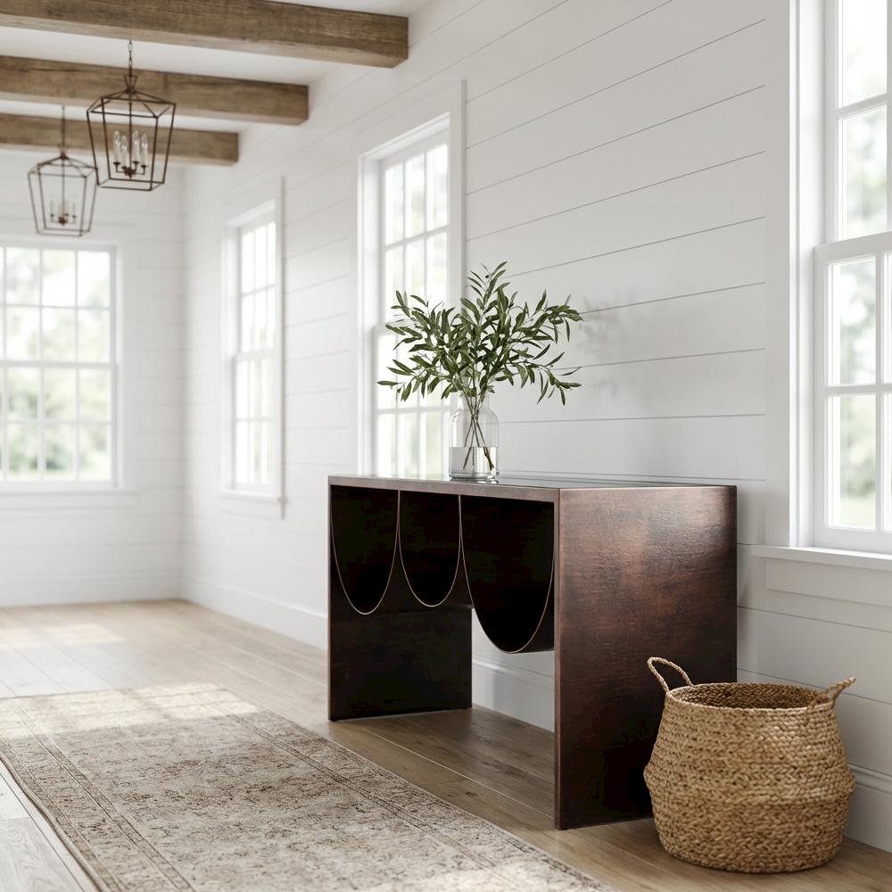 Brown Coffee Table with Tempered Glass and Steel Frame 3 Shelves Modern Design