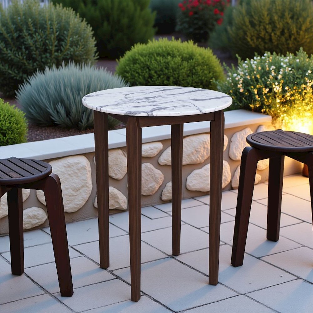 White Round Bistro Table, Small High Top Bar Table for Patio Dining