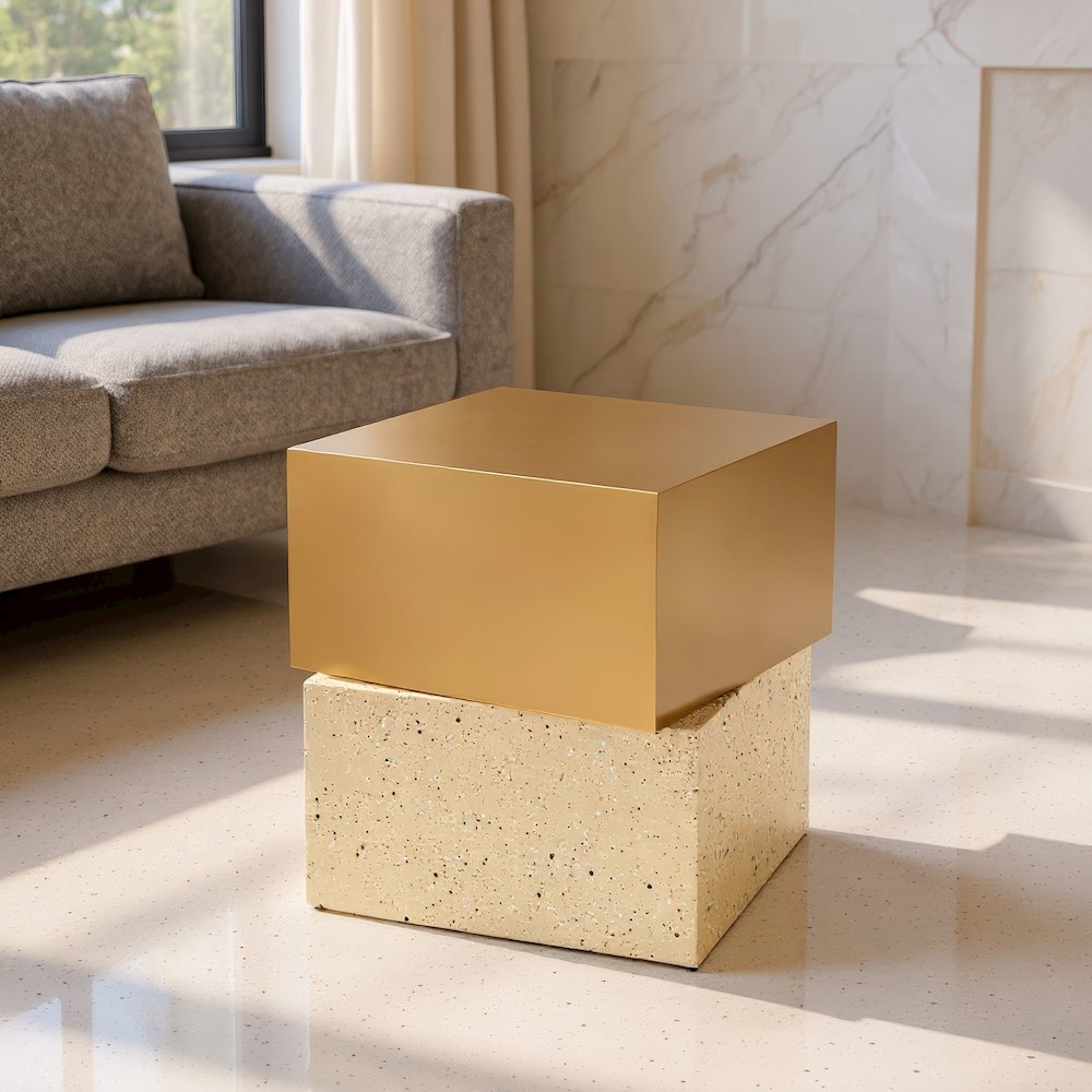 Cinza Side Table Gold & Beige