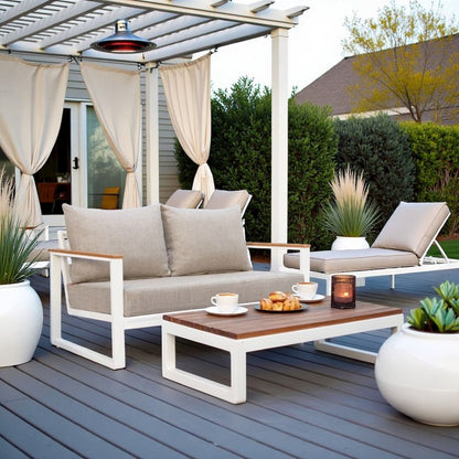 Brown Outdoor Loveseat, Small Patio Sofa With Aluminum Frame Design