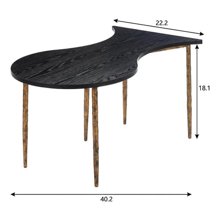 Black Coffee Table Set with Bronze Base MDF Top Modern Design