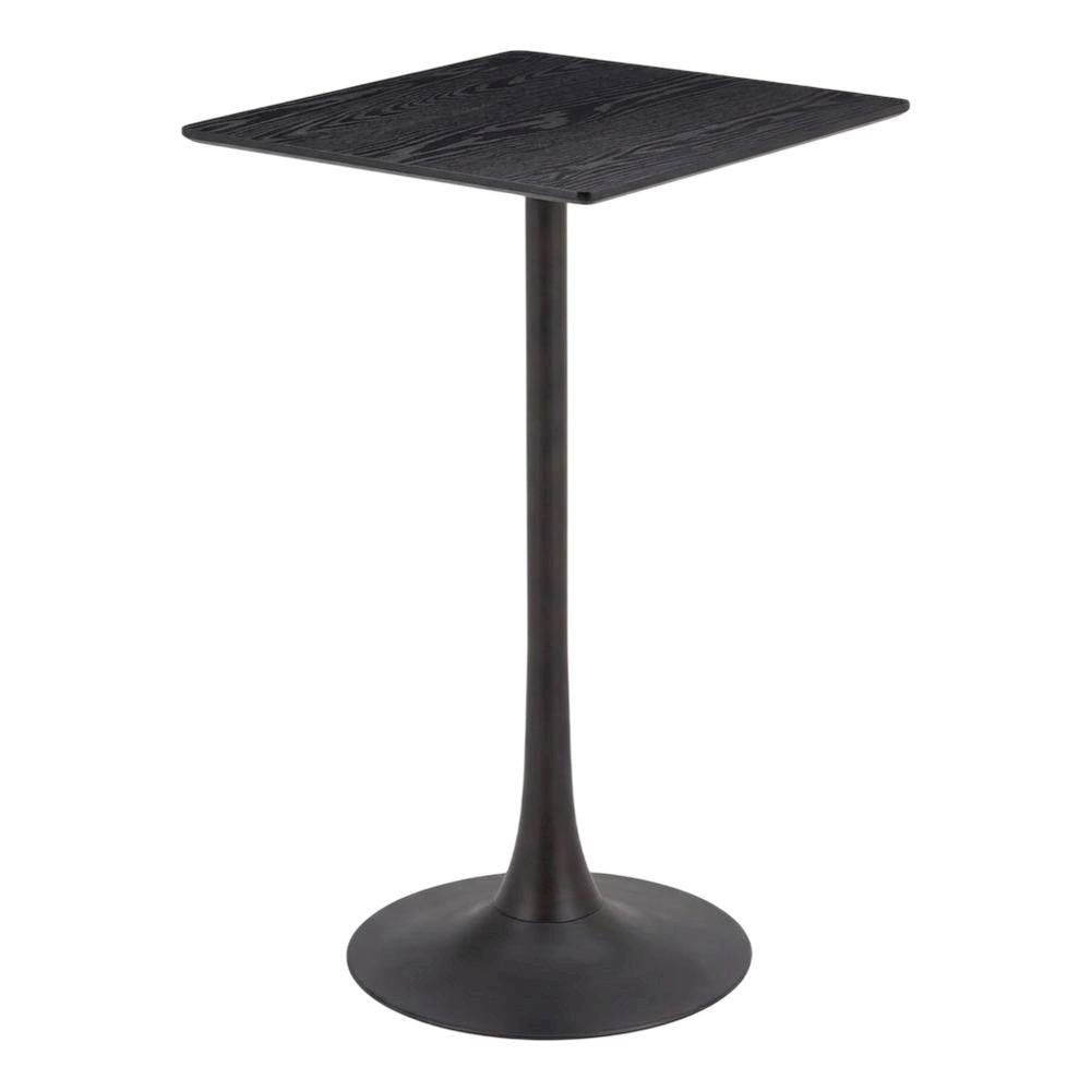 Black outdoor bar table with modern square design and steel frame