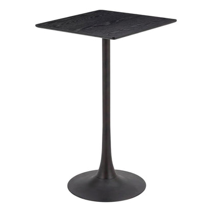 Black outdoor bar table with modern square design and steel frame
