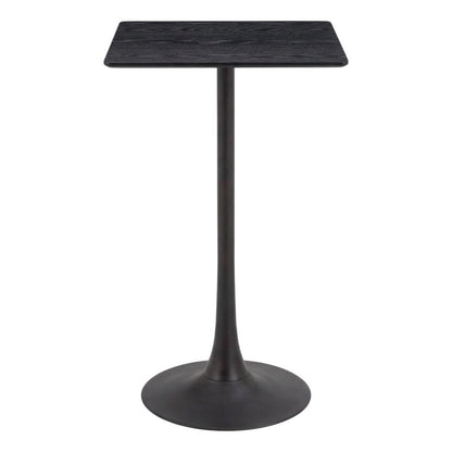 Black outdoor bar table with modern square design and steel frame