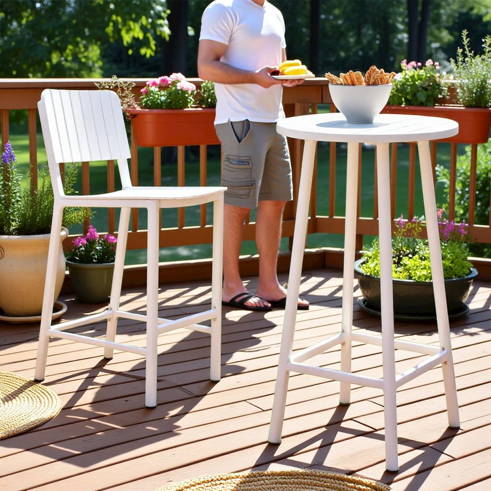 White Small Round Bistro Table, High Top Outdoor Table for Patios