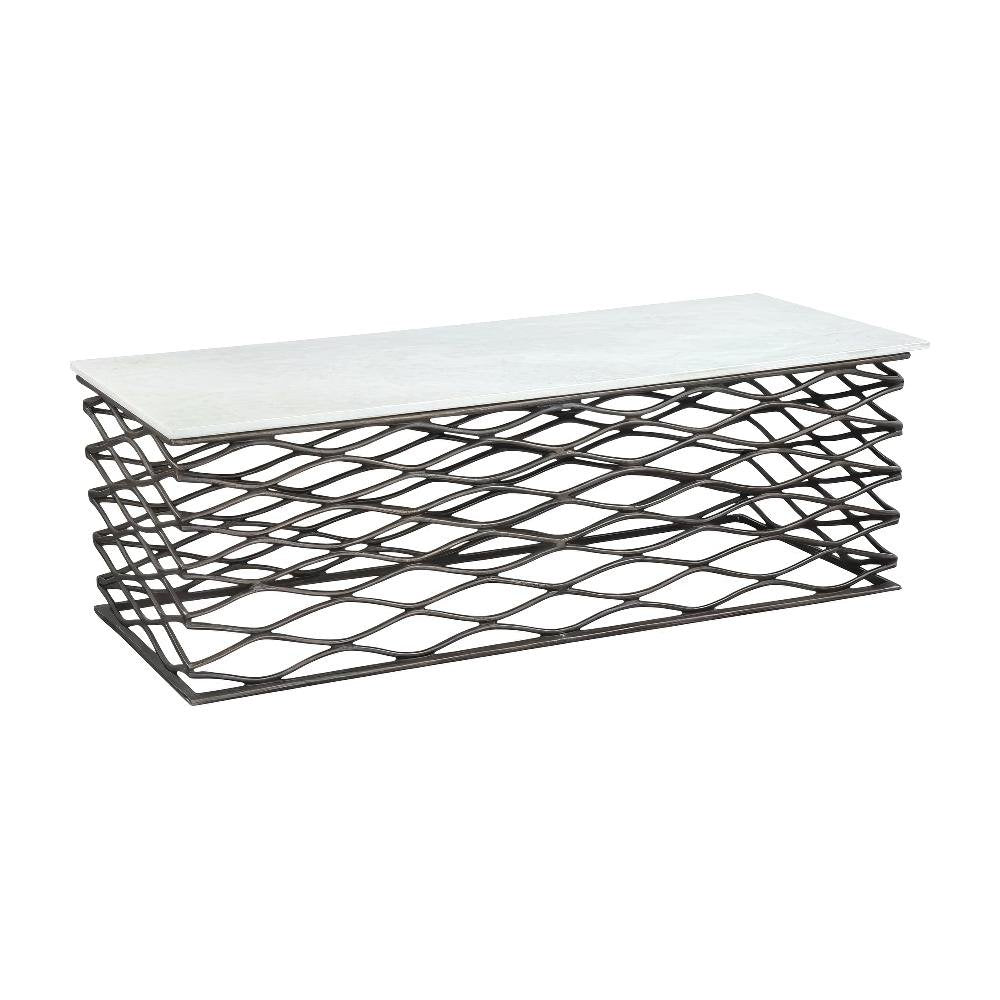 White Modern Coffee Table with Genuine Marble Top and Aluminum Frame