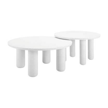 White Aluminum Round Coffee Table Set 2-Piece with Modern Design
